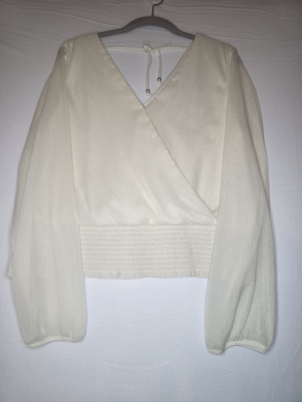 BCX Ivory Shimmer Wrap Blouse — Size XL, NWOT